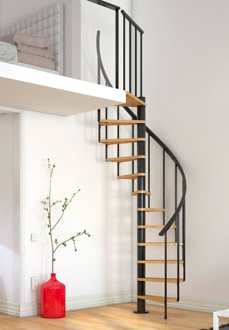Schody spiralne antracytowe Calgary średnica 120 cm stopnie szerokość 62.7 cm Buk 11 sztuk Dolle