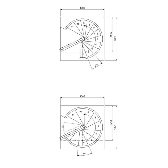 Schody spiralne szary antracyt ciemny Montreal Classic 3 średnica 120 cm stopnie szerokość 63.3 cm Fornir Dąb 11 sztuk Dolle