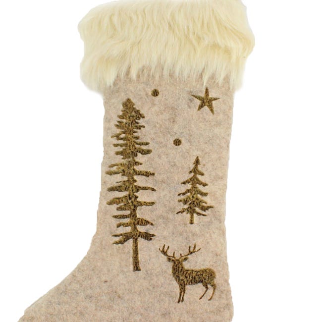 Skarpeta na prezenty 29x15cm materiałowa z choinkami i jeleniem