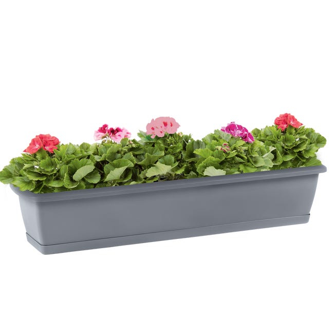 Skrzynka balkonowa 80x18.4 cm szara z podstawką Prosperplast