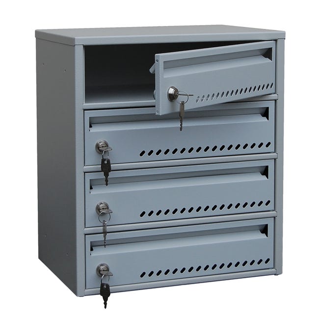 Skrzynka na listy C4 39x27x44.6 cm 4-lokatorska szara Metalkas