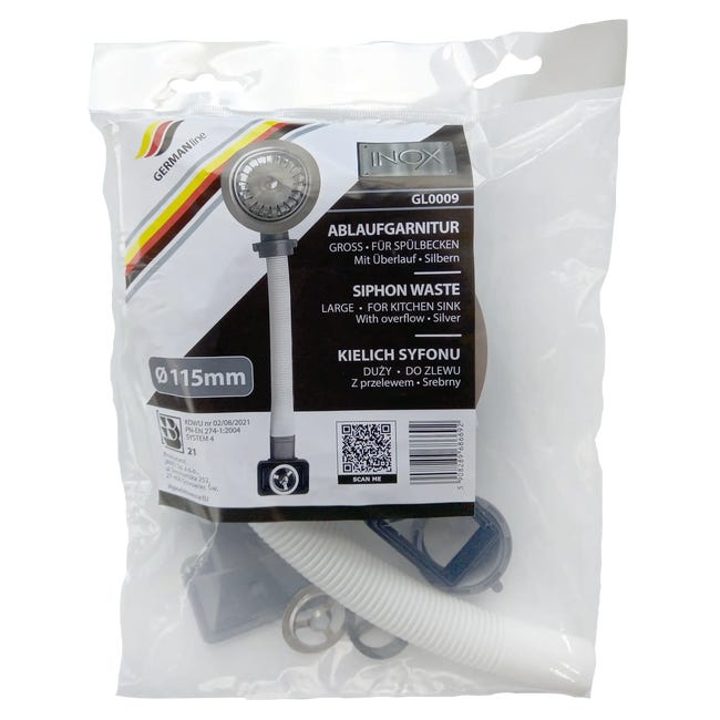 Spust 90 mm z przelewem GL0009 chrom GERMANLINE