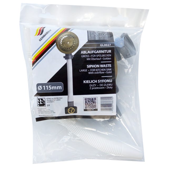 Spust 90 mm z przelewem GL0027 złoty GERMANLINE