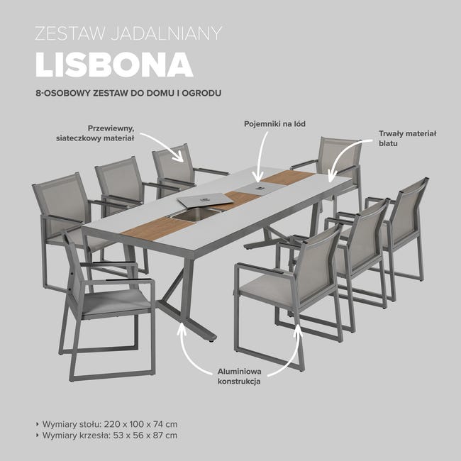 Stół z krzesłami zestaw jadalniany Lisbona szary