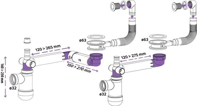 Syfon umywalkowy bez spustu oszczędzający miejsce z przelewem EQUATION