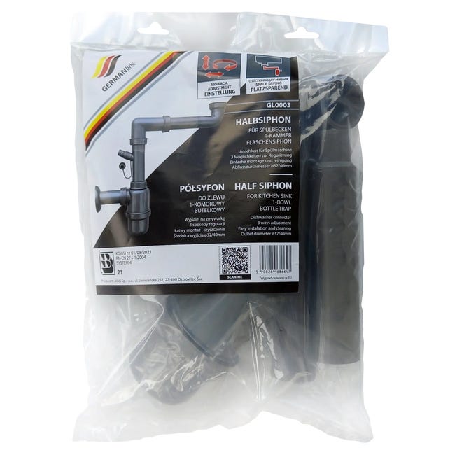 Syfon zlewozmywakowy 1-KOMOROWY butelkowy bez spustu GL0003 GERMANLINE