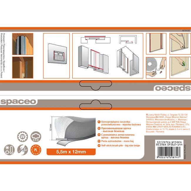 Szczotka do drzwi przesuwnych przeciwkurzowa 12 mm x 5.5m Spaceo