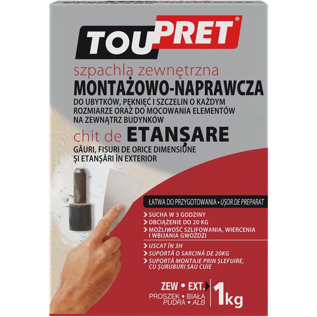 Szpachla zewnętrzna montażowo-naprawcza 1 kg biała Toupret