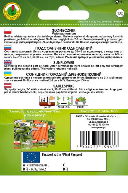 Słonecznik ogrodowy nasiona tradycyjne Pnos