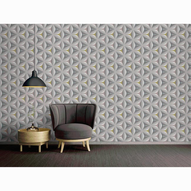 Tapeta 3D Geometric szara winylowa na flizelinie