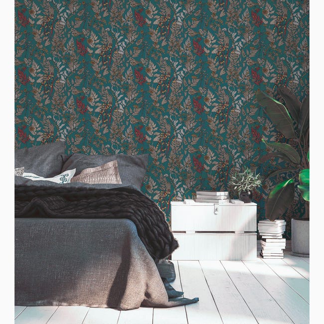Tapeta Floral Impression 377515 zielona morska winylowa na flizelinie