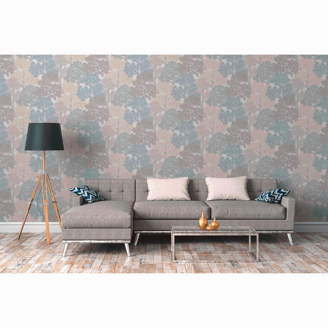 Tapeta Floral Impression 377534 beżowo-niebieska winylowa na flizelinie