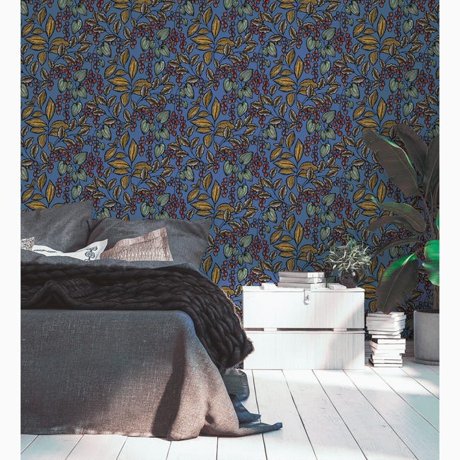 Tapeta Floral Impression 377541 niebieska winylowa na flizelinie