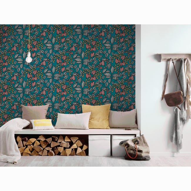 Tapeta Floral Impression 377542 zielona morska winylowa na flizelinie