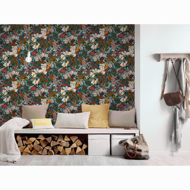 Tapeta Floral Impression 377562 zielona morska winylowa na flizelinie
