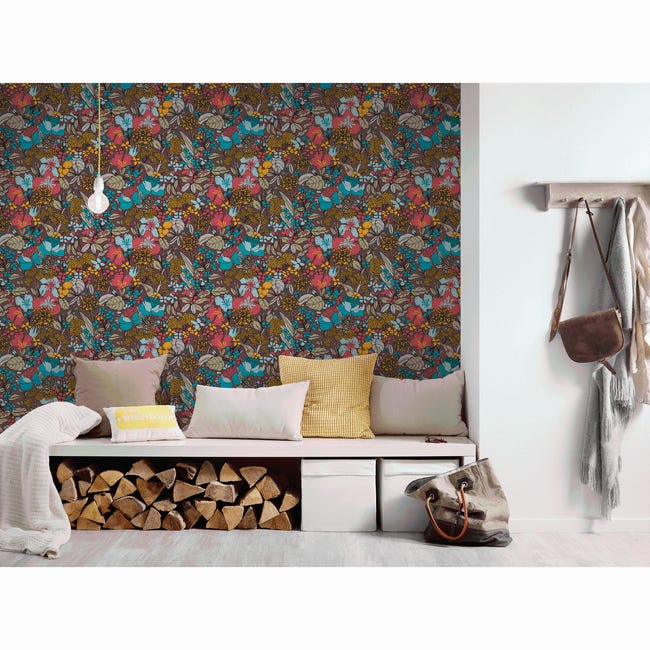 Tapeta Floral Impression 377563 bordowa winylowa na flizelinie