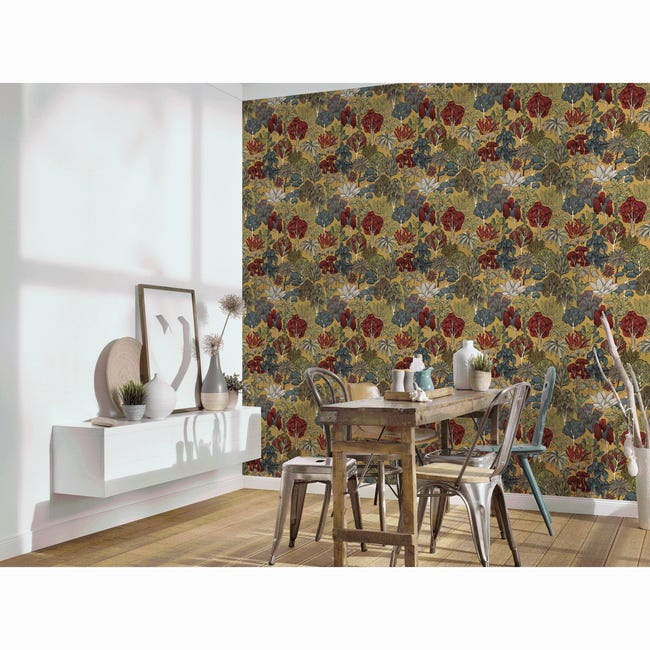 Tapeta Floral Impression 377571 musztardowa winylowa na flizelinie