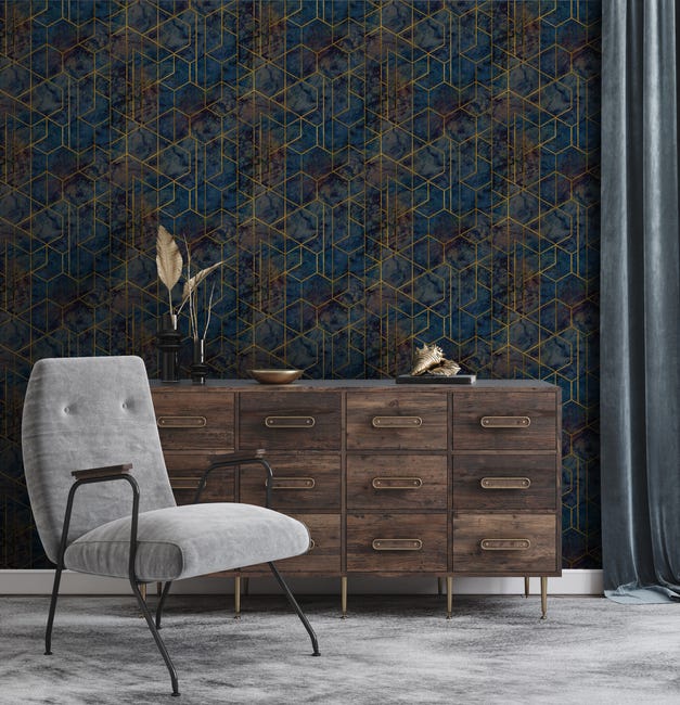 Tapeta Geo niebieska imitacja marmuru winylowa na flizelinie