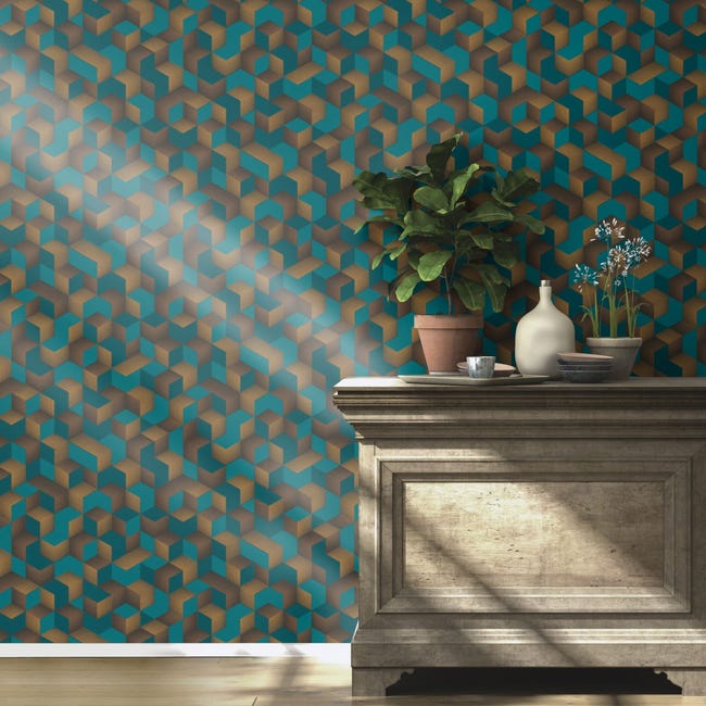Tapeta Geometryczna 3D 403909 turkusowa winylowa na flizelinie