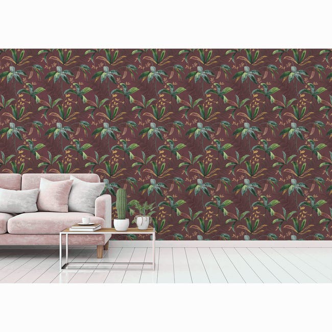 Tapeta Jungle Chic 377043 bordowa winylowa na flizelinie