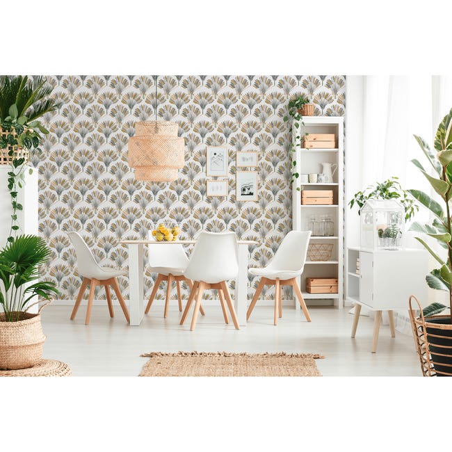 Tapeta Jungle Chic 377084 biało-żółta winylowa na flizelinie