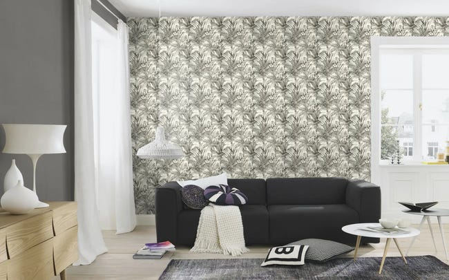 Tapeta Liście 478013 biało-czarna winylowa na flizelinie