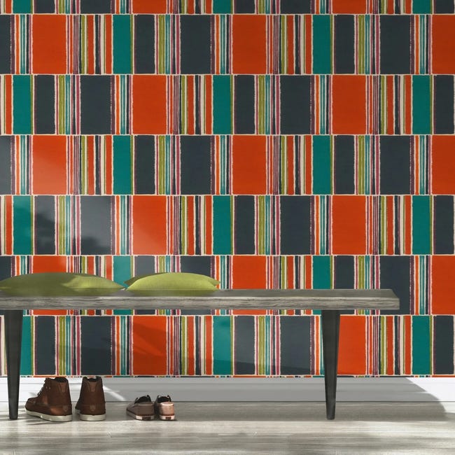Tapeta Pasy Patchwork pomarańczowa 484458 flizelinowa