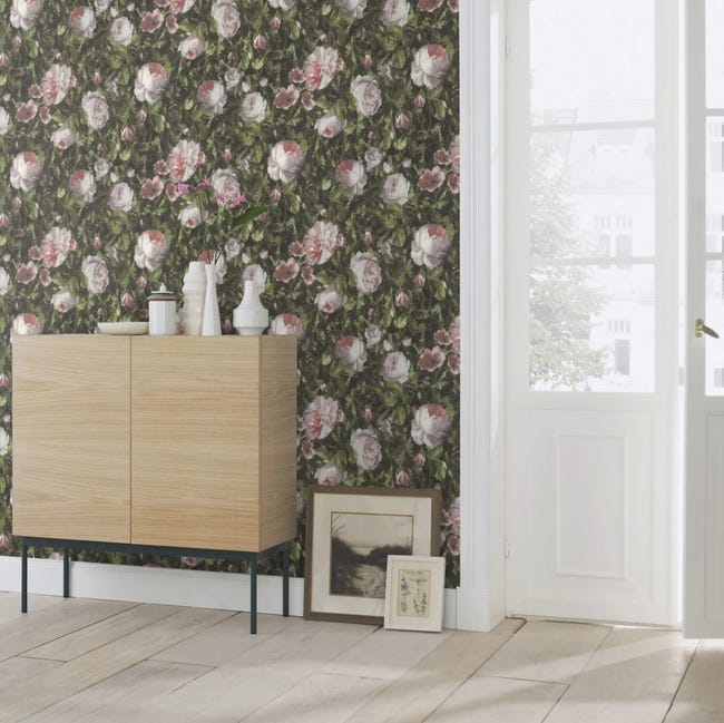 Tapeta Peonie 278316 zielona papierowa