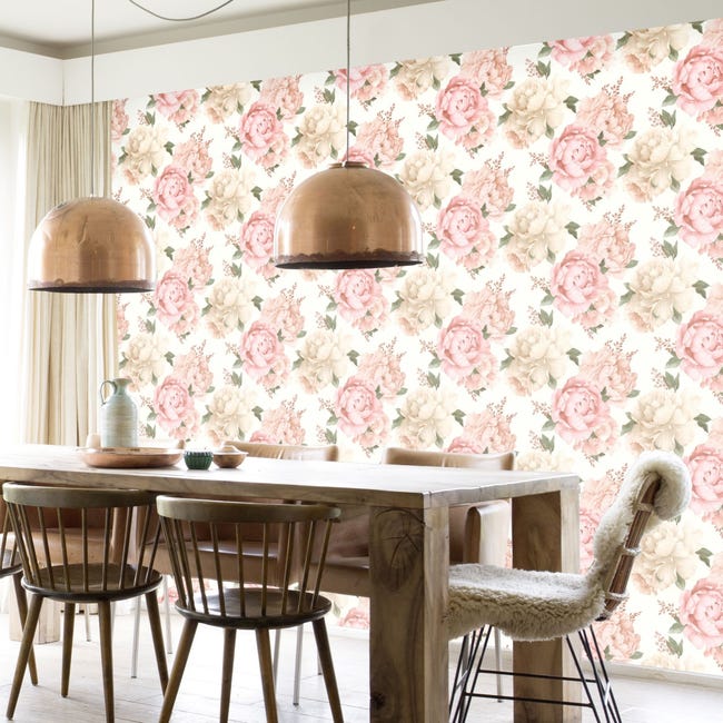 Tapeta Peonie 278705 kremowo-różowa papierowa