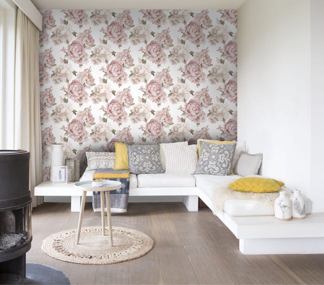 Tapeta Peonie 278705 kremowo-różowa papierowa
