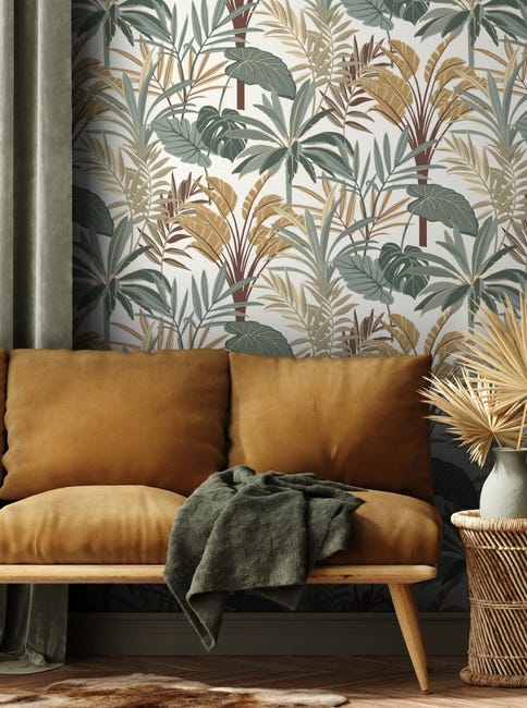 Tapeta botaniczna beżowo-zielona winylowa na flizelinie