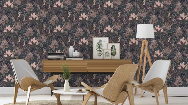 Tapeta botaniczna brązowo-różowa winylowa na flizelinie