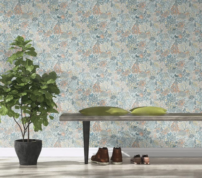 Tapeta botaniczna niebieska winylowa na flizelinie