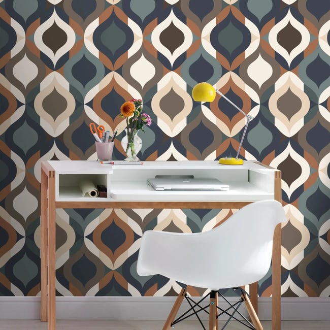 Tapeta geometryczna 463729 zielono-brązowa winylowa na flizelinie