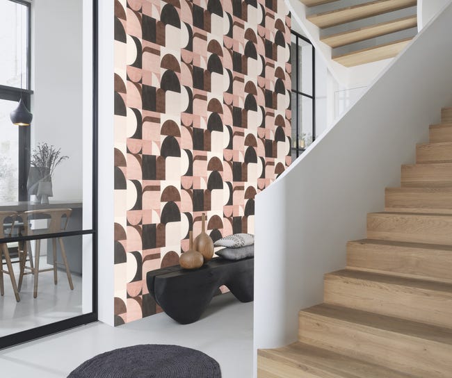 Tapeta modern beżowo-różowa winylowa na flizelinie