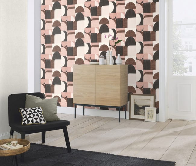 Tapeta modern beżowo-różowa winylowa na flizelinie