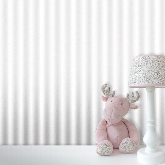 Tapeta w paski Jack'n Rose Kinder Stripes biało-szara winylowa na flizelinie