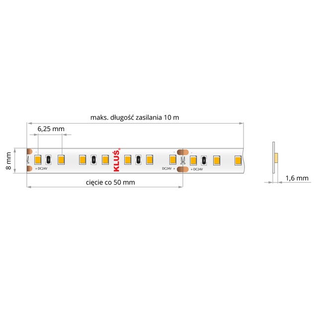 Taśma LED 48 W 5625 lm Ciepła biel IP20 5 m Kluś