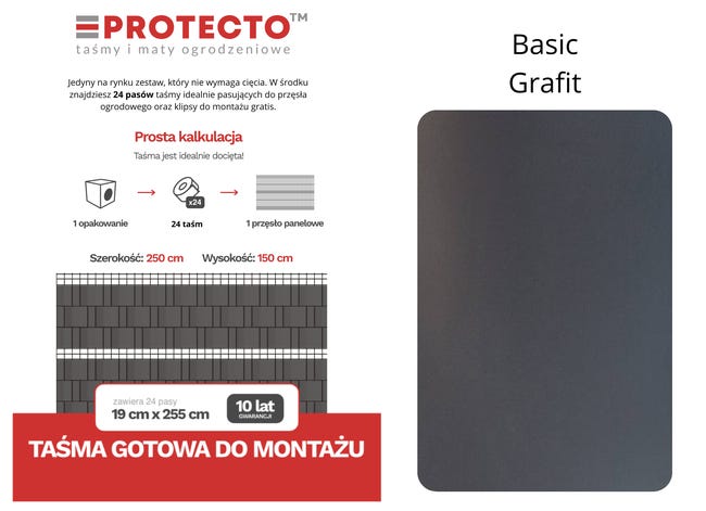 Taśma ogrodzeniowa Paski 24x2,55mb Basic 19cm Protecto Grafit