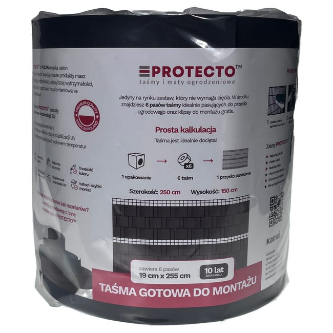 Taśma ogrodzeniowa Paski 24x2,55mb Basic 19cm Protecto Grafit