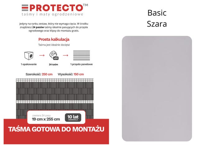 Taśma ogrodzeniowa Paski 24x2,55mb Basic 19cm Protecto Szara