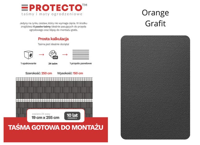 Taśma ogrodzeniowa Paski 24x2,55mb Orange 19cm Protecto Grafit