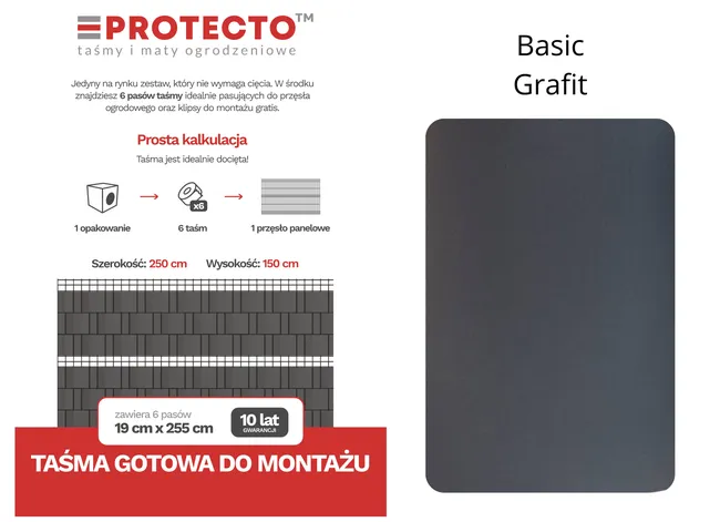 Taśma ogrodzeniowa Paski 6x2,55mb Basic 19cm Protecto Grafit