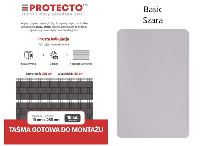 Taśma ogrodzeniowa Paski 6x2,55mb Basic 19cm Protecto Szara