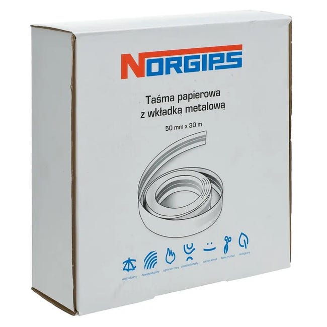Taśma papierowa z metalową wkładką 50 mm/30 mb NORGIPS