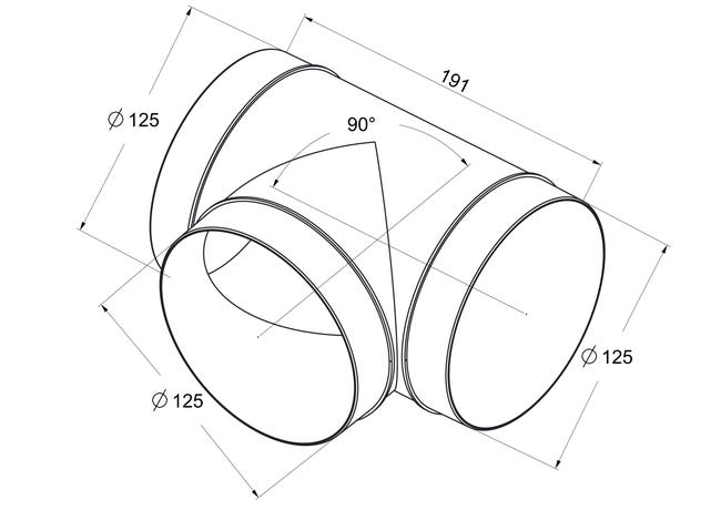 Trójnik kanału wentylacyjnego OKRĄGŁY 90° 125 mm EQUATION
