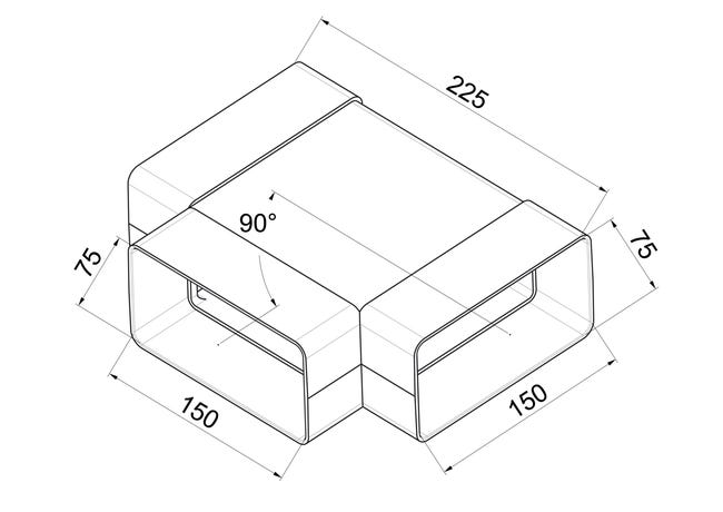 Trójnik kanału wentylacyjnego POZIOMY PŁASKI 90° 75 x 150 mm 0.1 m EQUATION