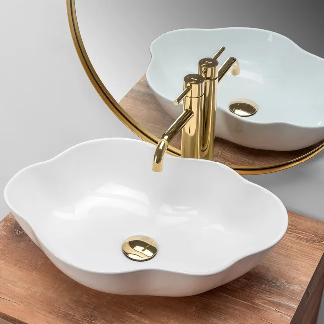 Umywalka ceramiczna nablatowa Pearl Biała 51 Rea