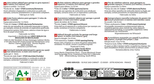Uszczelka garażowa izolacyjna samoprzylepna 3-17 mm / 6 m szara AXTON