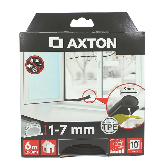 Uszczelka izolacyjna samoprzylepna 1-7 mm / 6 m czarna AXTON